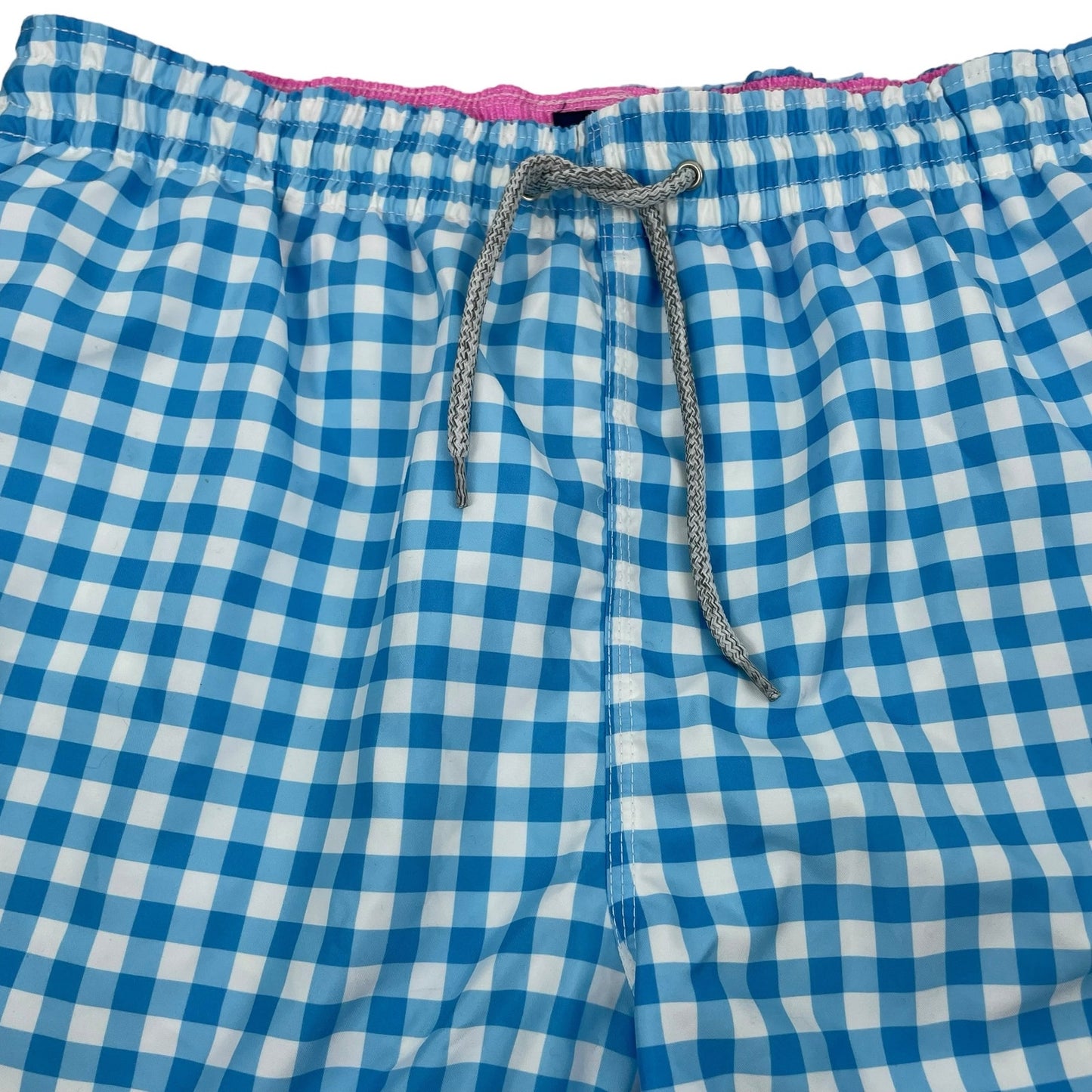 Michaels Swimwear Gingham Check Swim Trunk Shorts Blue White Size L