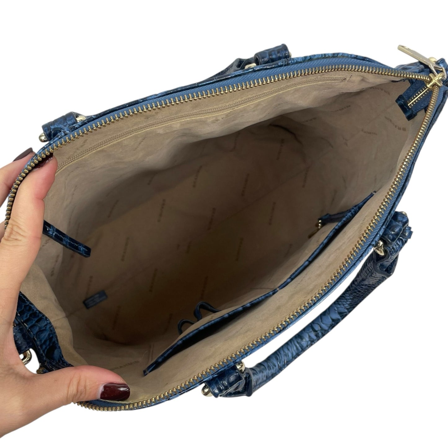 Brahmin Large Duxbury Satchel Bag Melbourne Blue Leather Croc