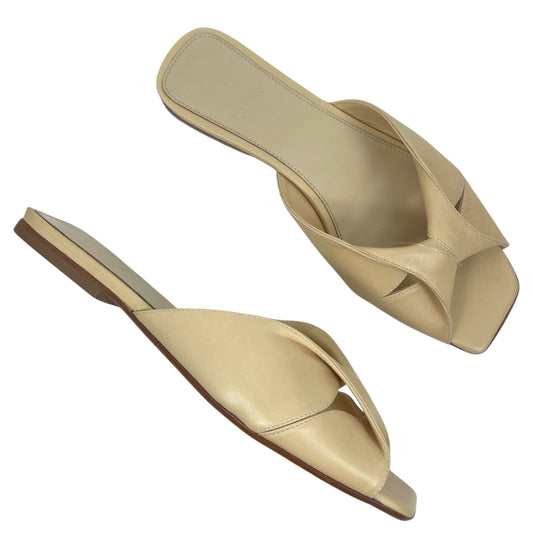 Theory Twisted Leather Sandal Slide Open Toe Beige Women Size 38