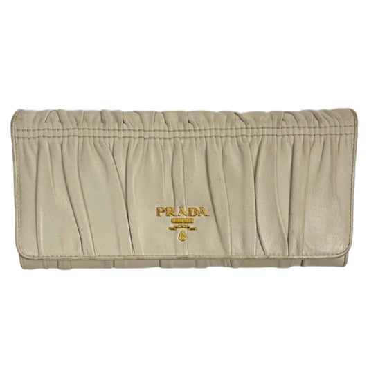 Prada Nappa Leather Gather Long Trifold Wallet Cera Cream Logo