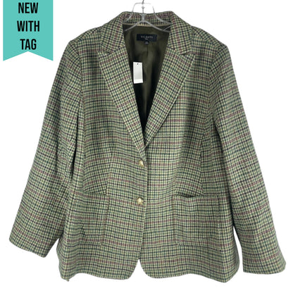 Talbots Classic Shetland Blazer Rustling Plaid Green Pink Size 16W