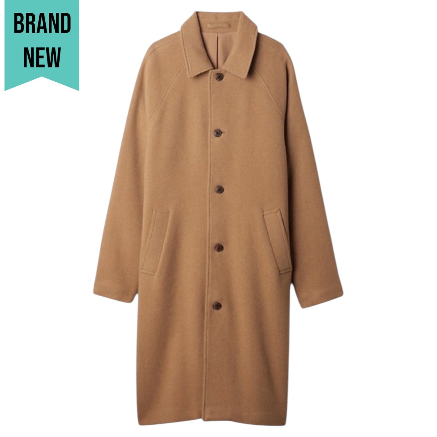 Gap Oversized Wool Blend Single Breasted Long Top Coat Camel Tan Size XL