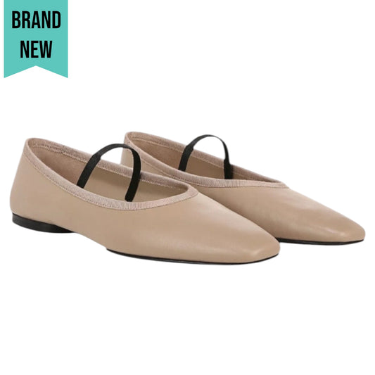 Vince Vivian Nappa Leather Mary Jane Flats Taupe Clay Size 8.5M