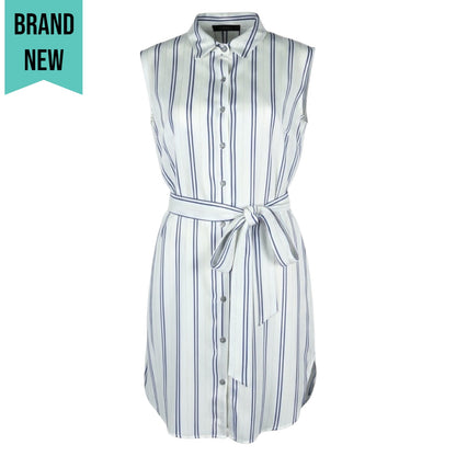 Cotton On Alexis Shirt Dress Sleeveless Belt Tie White Blue Size M