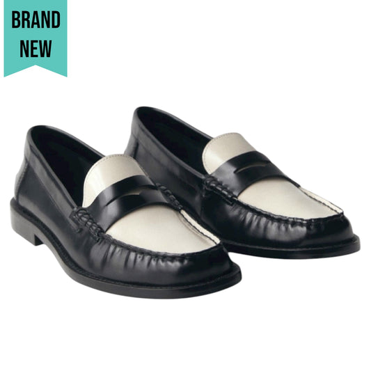 Mango Two Tone Leather Penny Loafer Black & White Size 39/ 8.5