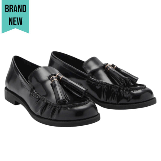 Mango Leather Slip On Loafer with Tassel Black Size 39/ 8.5