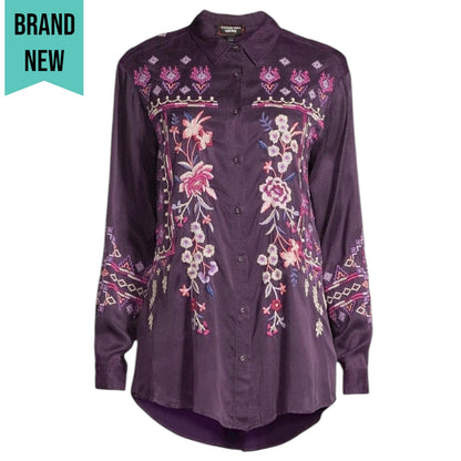 Johnny Was Curacao Floral Embroidered Oversized Tunic Shirt Size XS