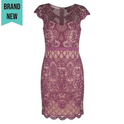 Tadashi Shoji Miranda Sequin Embroidered Cocktail Dress Mauve Size 4