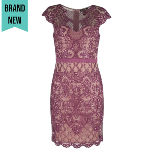 Tadashi Shoji Miranda Sequin Embroidered Cocktail Dress Mauve Size 4