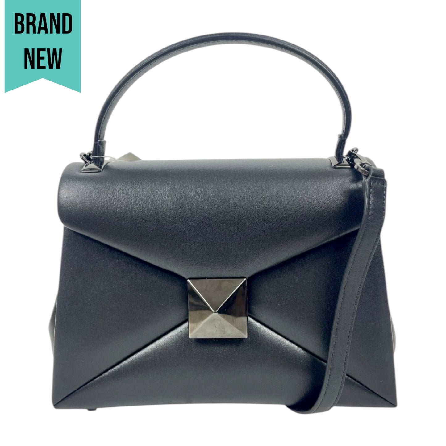 Valentino Garavani One Stud Small Top Handle Leather Flap Bag Black