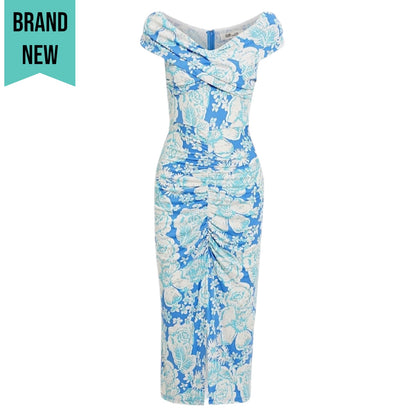 Diane von Furstenberg Stephen Off Shoulder Midi Dress Blue Size S