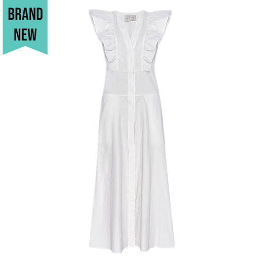 Brochu Walker The Aurora Ruffle Midi Dress Pockets Cotton White Size L