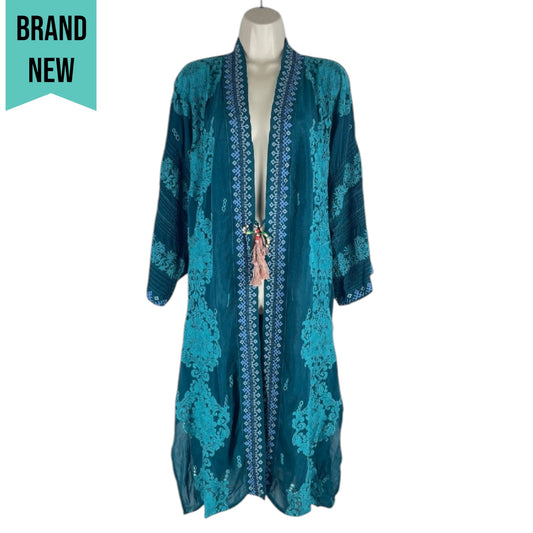 Johnny Was Bellamo Verona Kimono Jacket Embroidery Lakeside Blue Size S