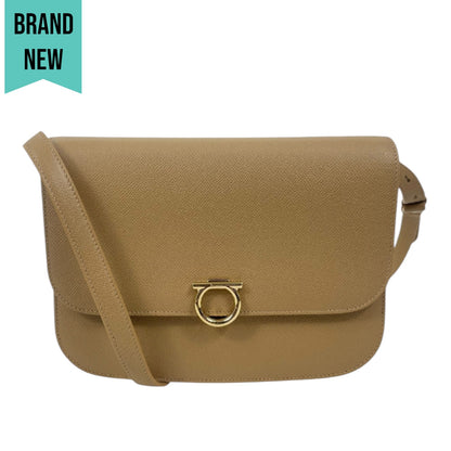 Salvatore Ferragamo Gemini Gancini Leather Shoulder Bag Camel Brown