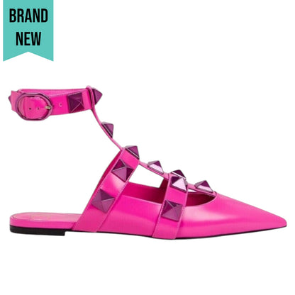 Valentino Garavani Roman Stud Ankle Strap Caged Flat Pink Size 39