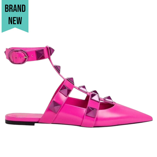 Valentino Garavani Roman Stud Ankle Strap Caged Flat Pink Size 39