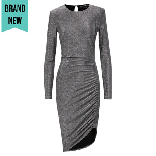 Veronica Beard Cyrus Metallic Lurex Side Ruch Dress Gunmetal Size XL