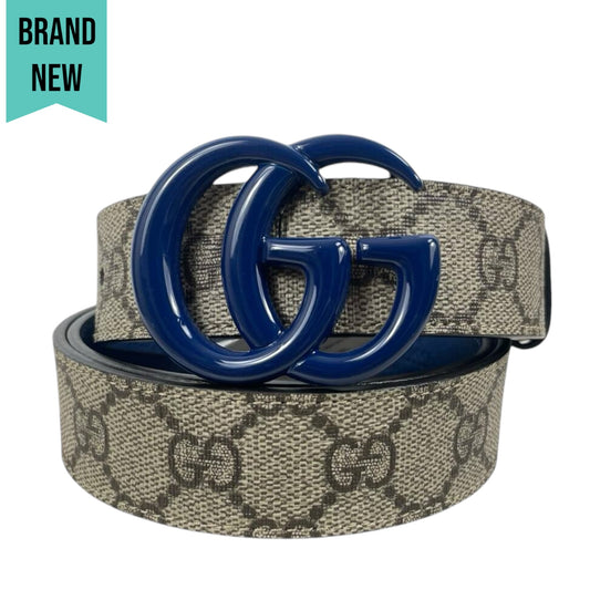 NEW Gucci Supreme Marmot GG Monogram Leather Belt Blue Beige Size 100/40