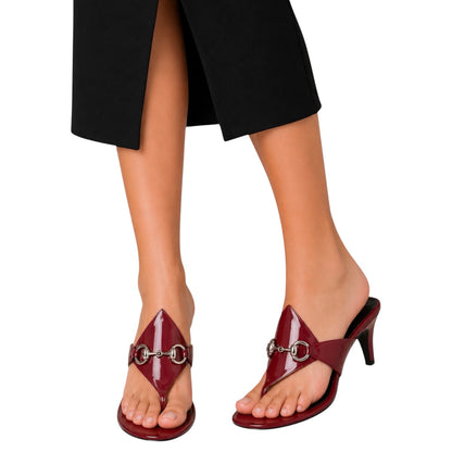 Gucci Mariame Horsebit Leather Thong Sandals Kitten Heel Red Size 36.5