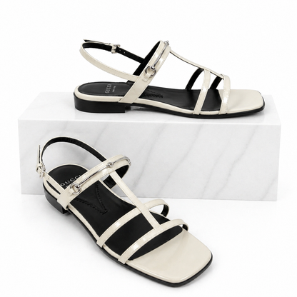 Gucci Divine Horsebit Slingback Flat Sandal Mystic White Size 37.5