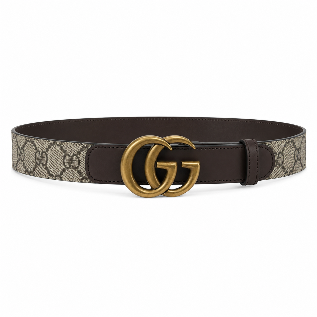 Gucci Canvas Monogram GG Buckle Supreme Leather Belt Brown Size 85cm/34"