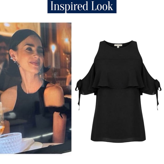 Ramy Brook Penelope Silk Cold Shoulder Tie Sleeve Top Black Size M
