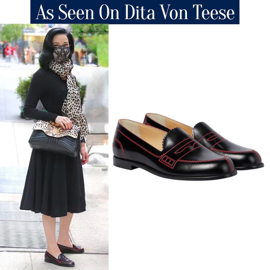 Christian Louboutin Mocalaureat Leather Penny Loafer Black Red Size 36