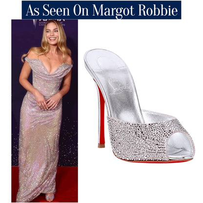 Christian Louboutin Me Dolly Strass 100mm Crystal Mules Silver Size 38