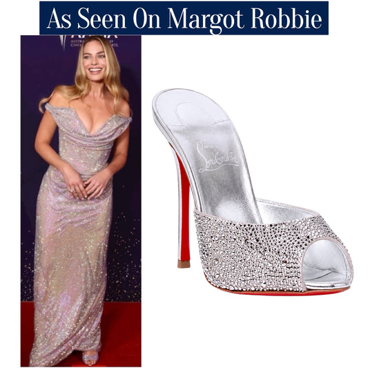 Christian Louboutin Me Dolly Strass 100mm Crystal Mules Silver Size 38