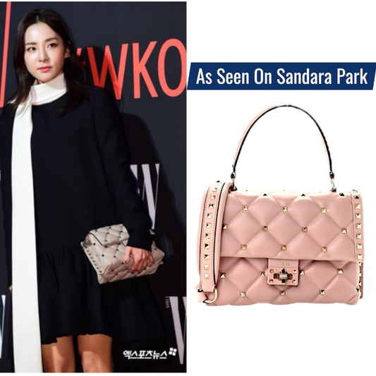 Valentino Garavani Candystud Medium Top Handle Leather Bag Rockstud Pink