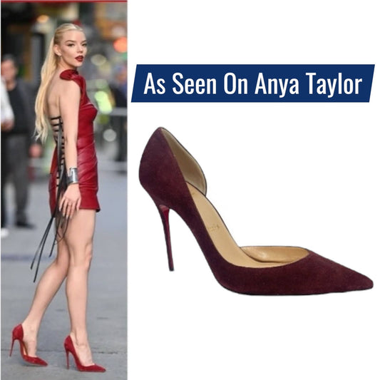 Christian Louboutin Iriza 100mm Half d'Orsay Suede Pump Burgundy Size 38.5