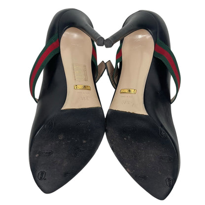 Gucci Malaga Kid Sylvie Mary Jane Web Pumps Black Leather Size 38.5