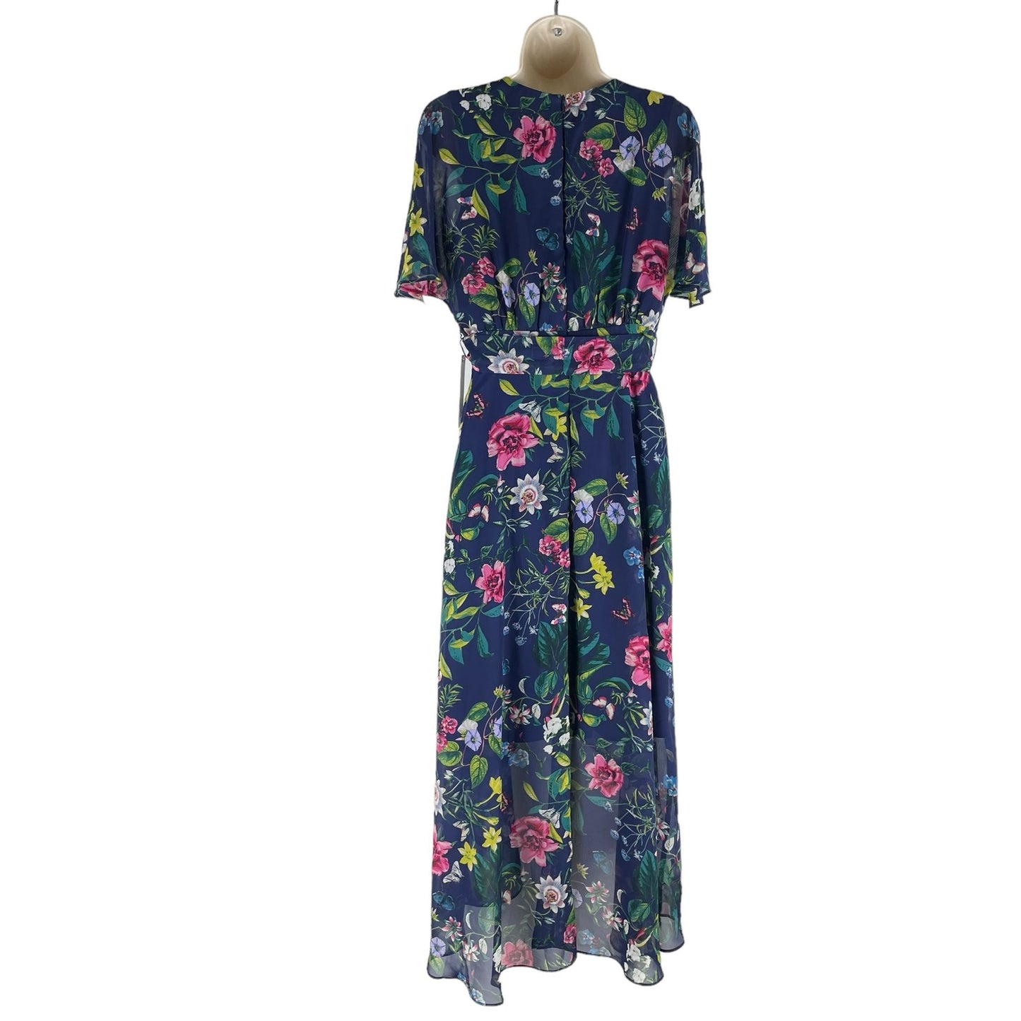 Eliza J Floral Printed Faux Wrap Midi Dress Hi Lo Hem Tie Waist Size 6