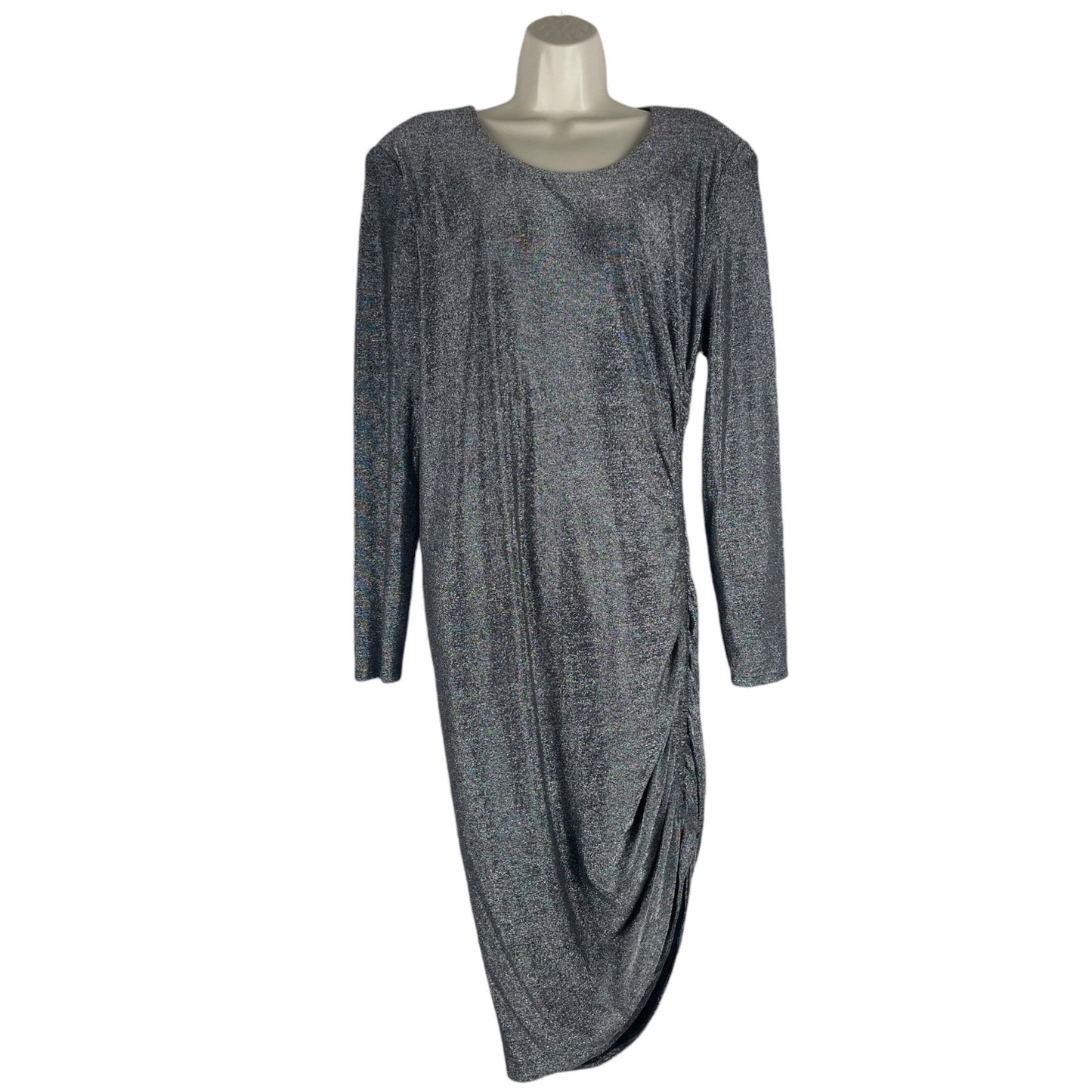 Veronica Beard Cyrus Metallic Lurex Side Ruch Dress Gunmetal Size XL