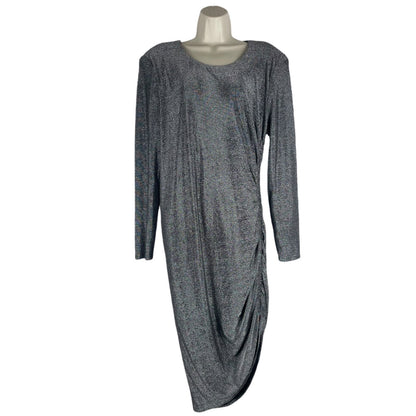Veronica Beard Cyrus Metallic Lurex Side Ruch Dress Gunmetal Size XL