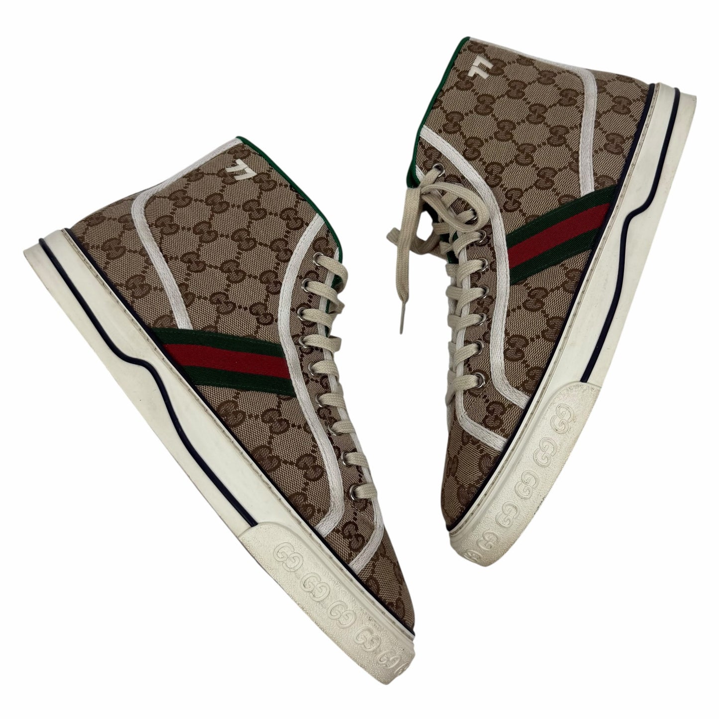 Gucci GG 1977 Tennis Sneakers Lace Up Beige Ebony Original Size 11.5/ 12