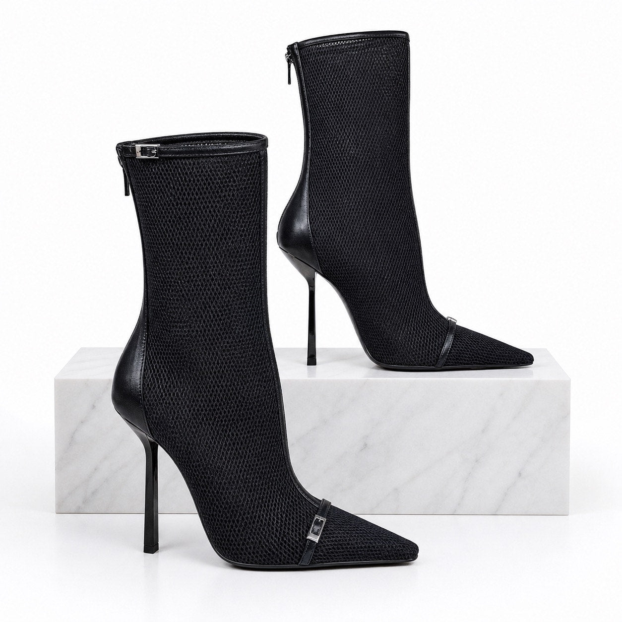 Saint Laurent Oxalis 115mm Mesh Pointed Toe Ankle Boots Black Size 37