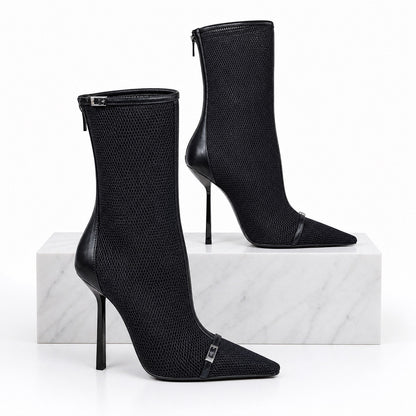 Saint Laurent Oxalis 115mm Mesh Pointed Toe Ankle Boots Black Size 37