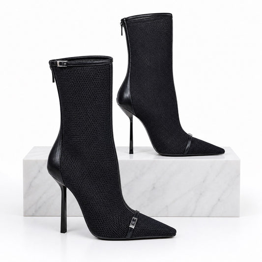 Saint Laurent Oxalis 115mm Mesh Pointed Toe Ankle Boots Black Size 37