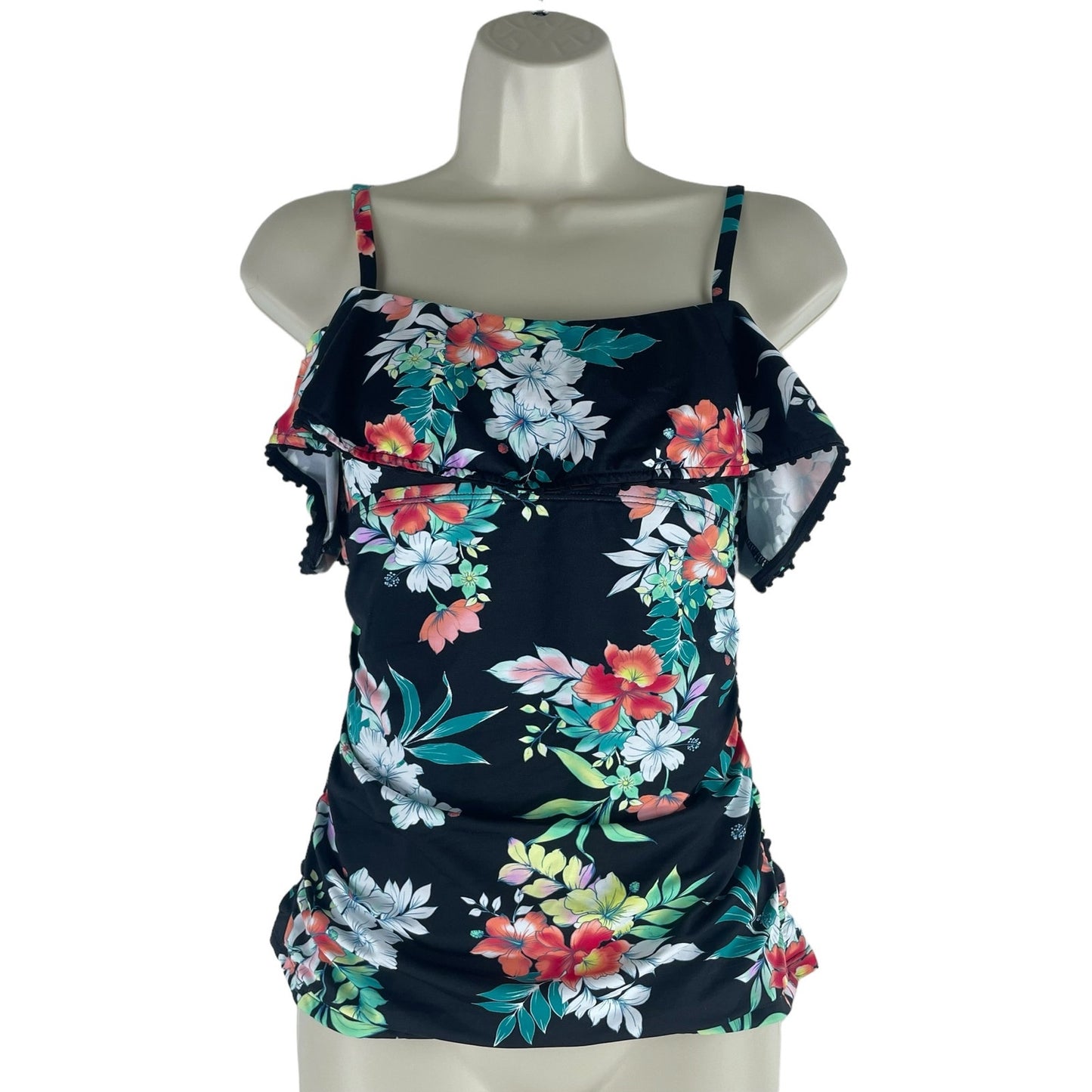 Tommy Bahama Floral Springs Flounce Tankini Top Swim Size XS