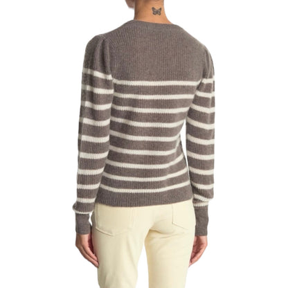 360 Cashmere Laurel Cashmere Striped Sweater Puff Shoulder Size S