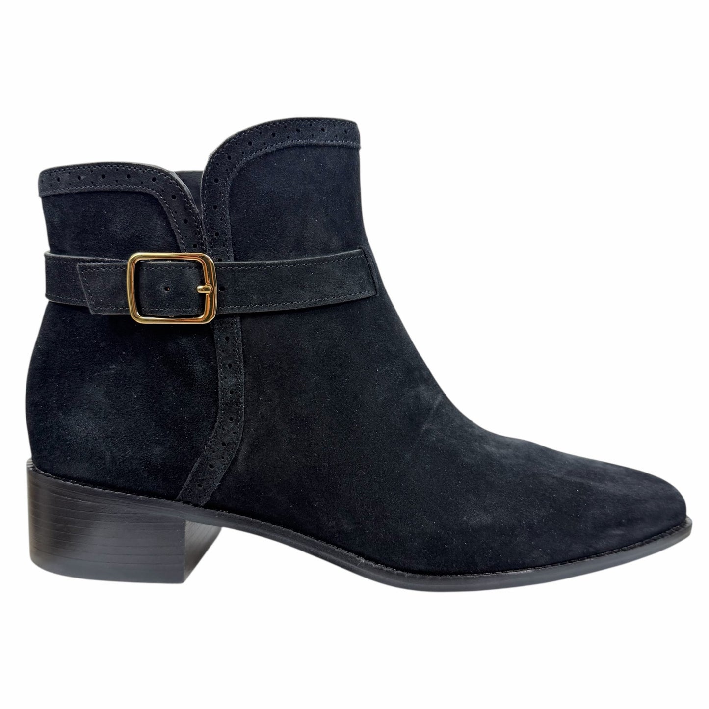 Cole Haan Norella Buckle Snip Toe Suede Ankle Boots Black Size 10B