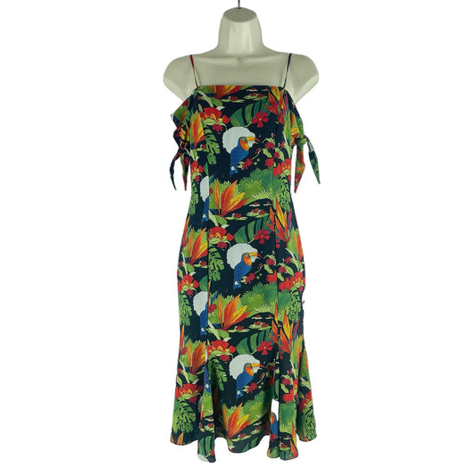 Bailey 44 Ipanema Tropical Toucan Midi Dress Ruffle Hem Size 2