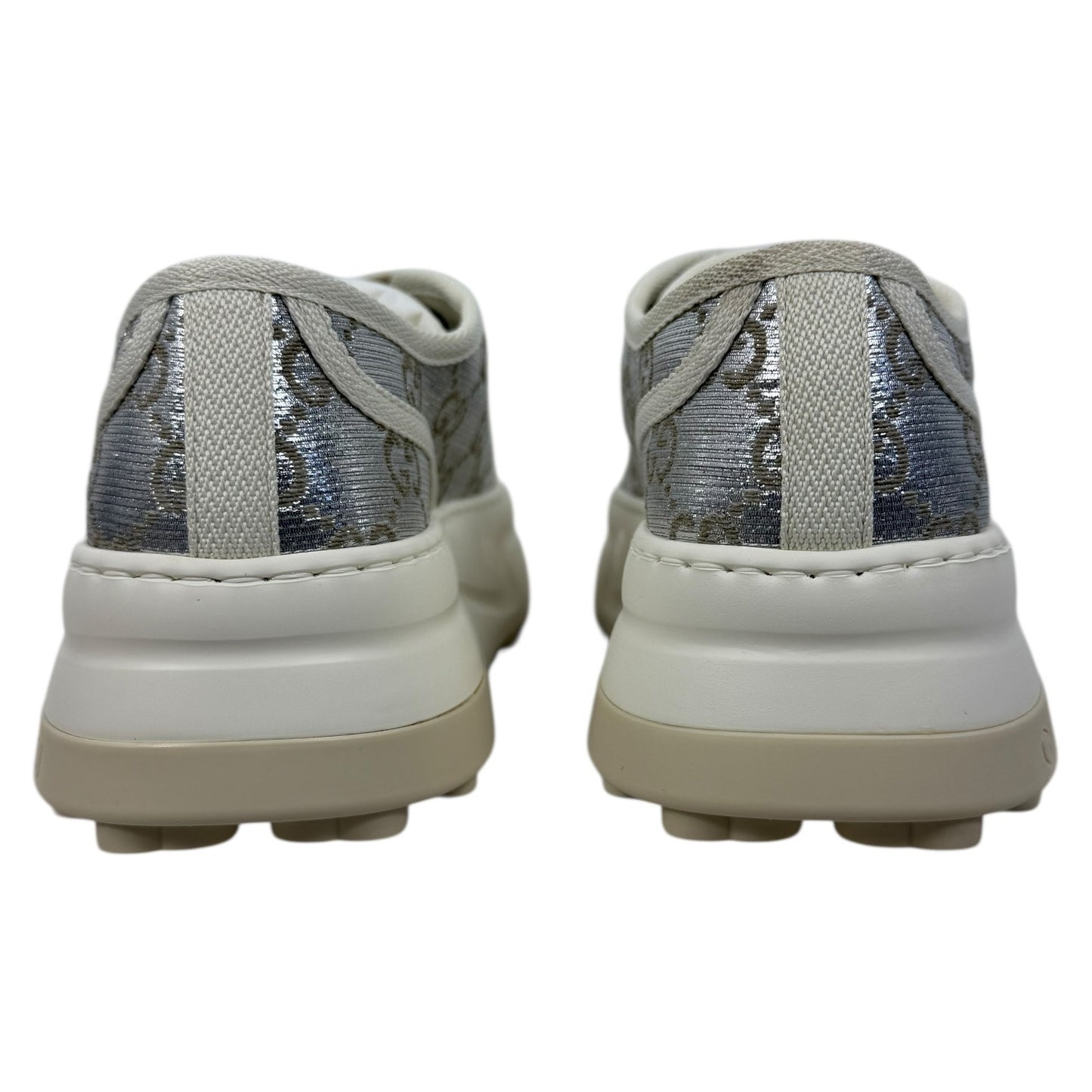Gucci Tennis 1977 Treck GG Monogram Flatform Sneaker Silver Size 36