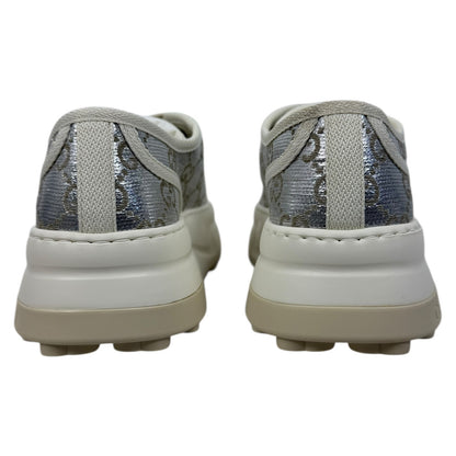 Gucci Tennis 1977 Treck GG Monogram Flatform Sneaker Silver Size 36