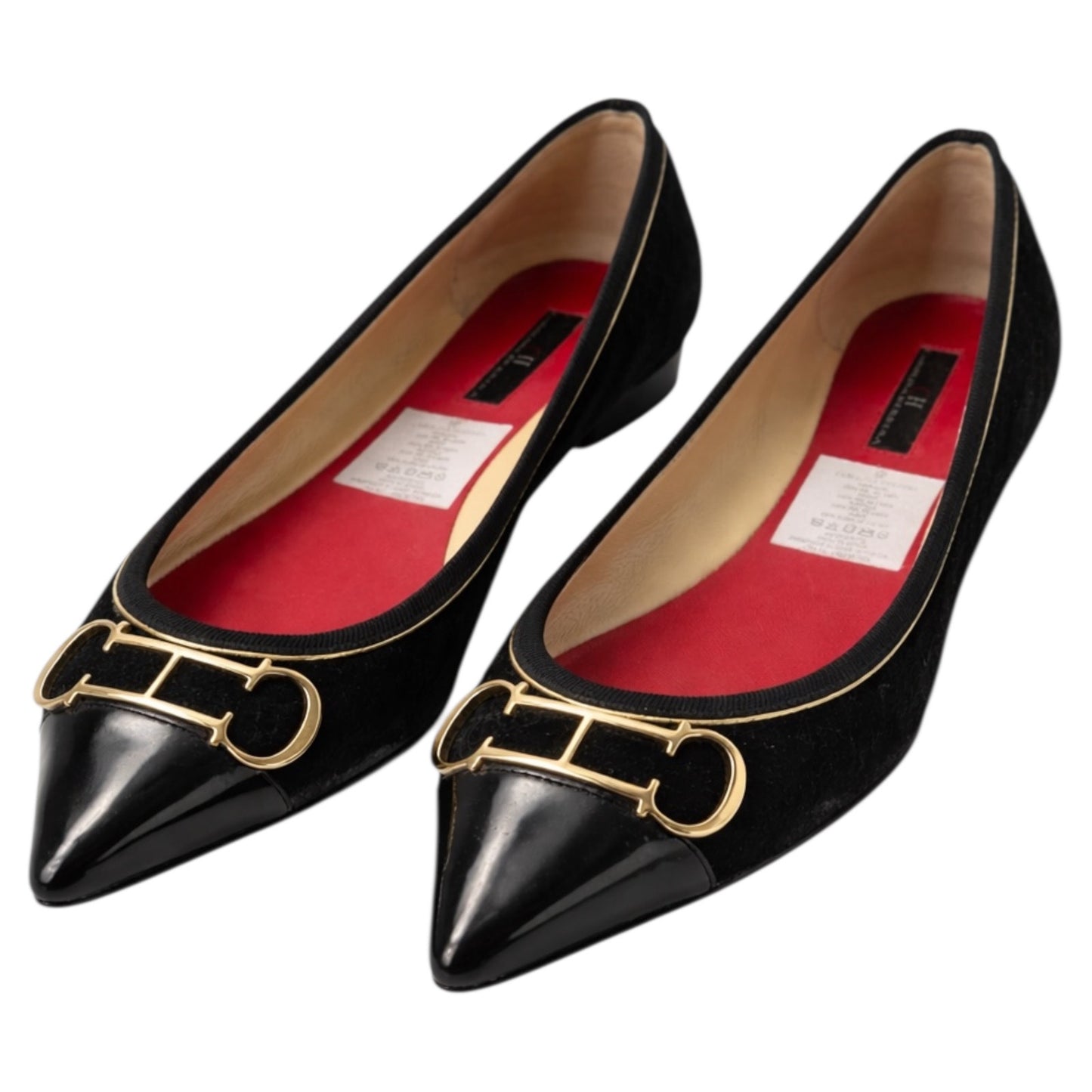 Carolina Herrera Initials Insignia Logo Cap Toe Suede Flats Black Size 36