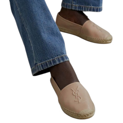 Saint Laurent Logo Monogram Nappa Leather Espadrilles Rose Poudre Size 38