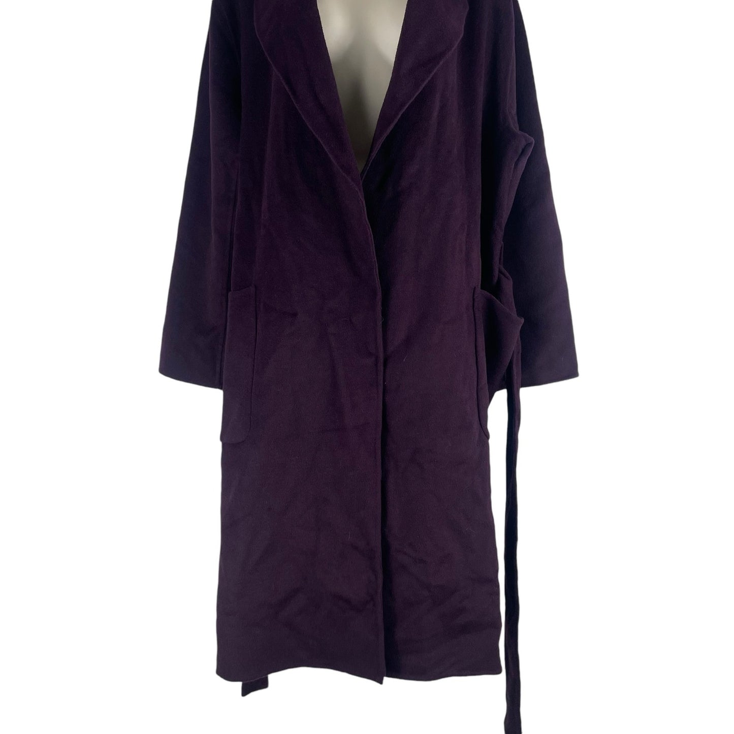 Ann Taylor Doubleface Belted Blanket Coat Waist Tie Vineyard Grape Size LP