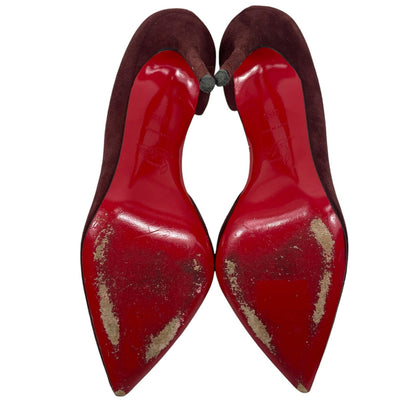 Christian Louboutin Iriza 100mm Half d'Orsay Suede Pump Burgundy Size 38.5