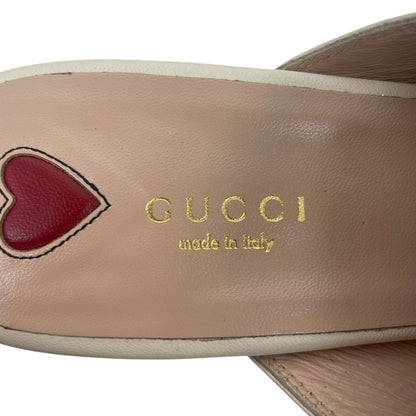 Gucci Princetown Web Leather Slide Mules Gold Horsebit White Size 38